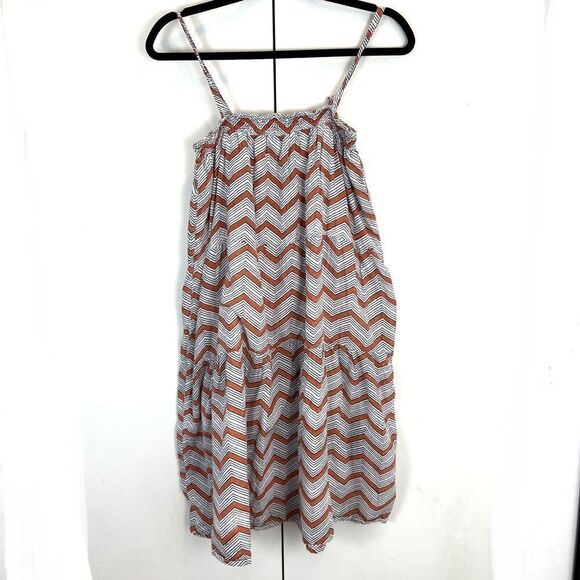 Roberta Roller Rabbit Dress Womens M Orange Blue Cotton Chevron Tiered Lined - Picture 1 of 9